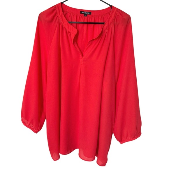 Alice Collection Women's‎ Peasant Blouse XL Coral Top Tunic Long Sleeve - Picture 1 of 9
